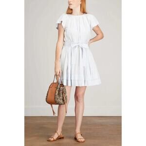 Ulla Johnson Mae Mini Dress Sea Glass Poplin Babydoll Pleated Women's Size 6 NWT